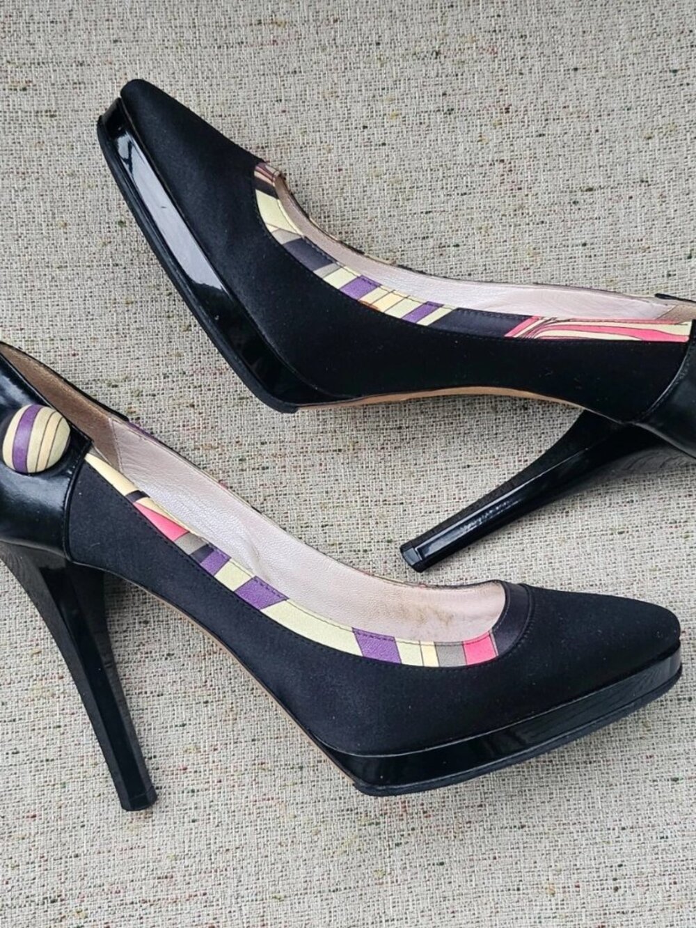 Emilio Pucci Women Heel Sandal Pump Black Satin Shoe Size 37.5 Made in Italy